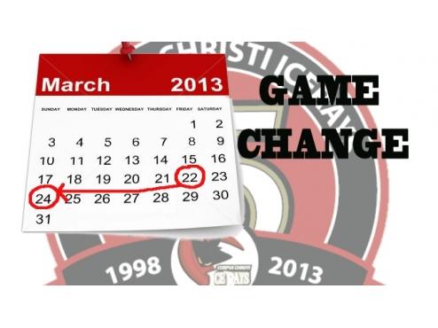 CONCERT PUSHES ICERAYS MARCH 22ND GAME TO SUNDAY MARCH 24TH