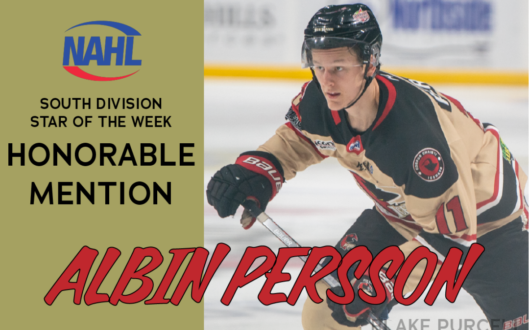 Albin Persson Named Honorable Mention for NAHL Stars of the Week